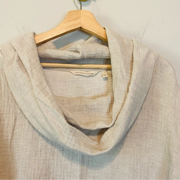 Soft Surroundings Taylen Beige Linen Cotton Blend Tunic Cowl Neck Top Size L - Picture 4 of 7